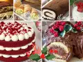 Collage di dolci natalizi: tiramisù, cannoli, tronchetto al cioccolato, torta Red Velvet e coppetta con frutti rossi. Tutti deliziosi dolci con mascarpone.
