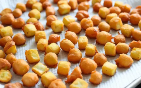 Frittelle di una volta dorate e croccanti, alcune a cubetti, altre tonde, adagiate su carta assorbente.