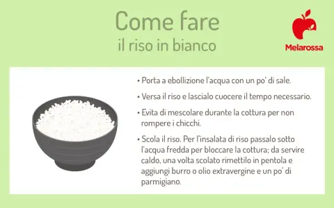 Una ciotola di riso in bianco, pronto per essere condito. Istruzioni su come preparare il riso in bianco.