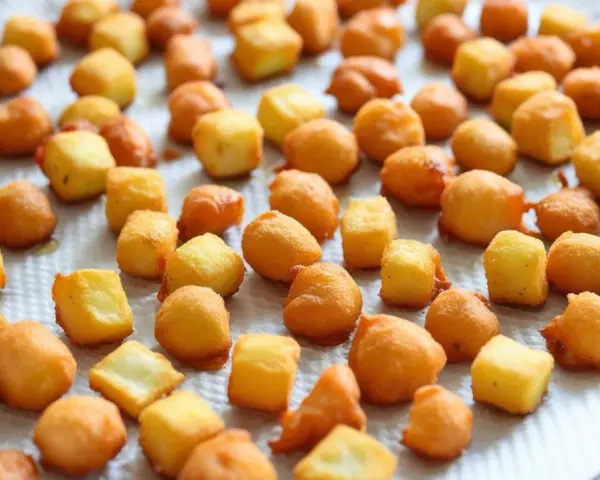 Frittelle di una volta dorate e croccanti, alcune a cubetti, altre tonde, adagiate su carta assorbente.