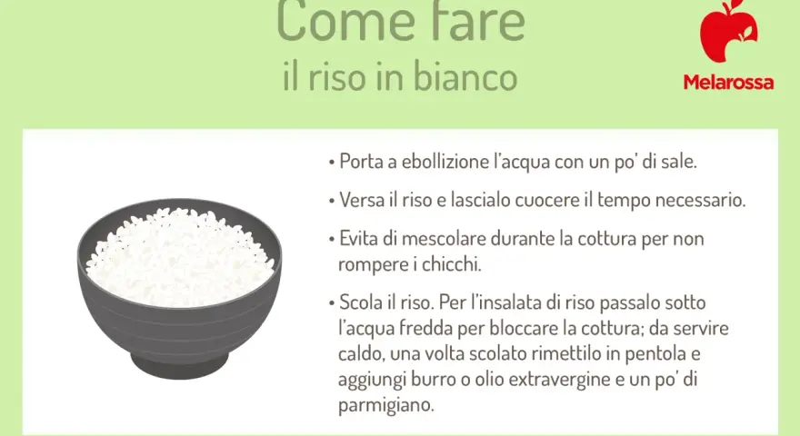 Una ciotola di riso in bianco, pronto per essere condito. Istruzioni su come preparare il riso in bianco.
