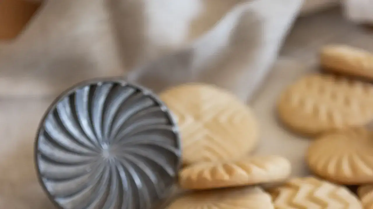 Stampo per biscotti e deliziosi biscotti con farina di riso, pronti per essere gustati.